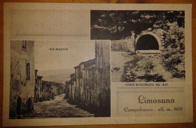 cartolina d'epoca di Limosano, via Maiella e fonte ricostruita nel 1837