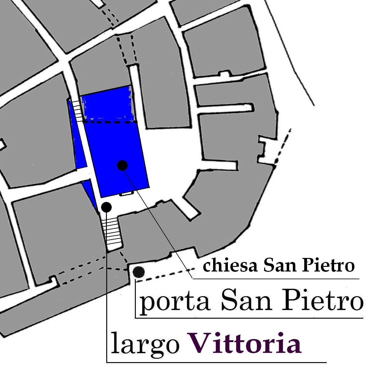 ipotesi posizione chiesa in Largo Vittoria